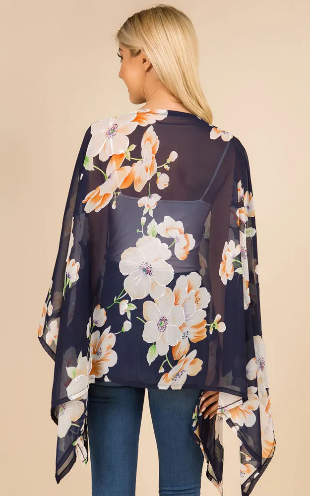 PP3120 Floral Pattern Poncho Cover Up