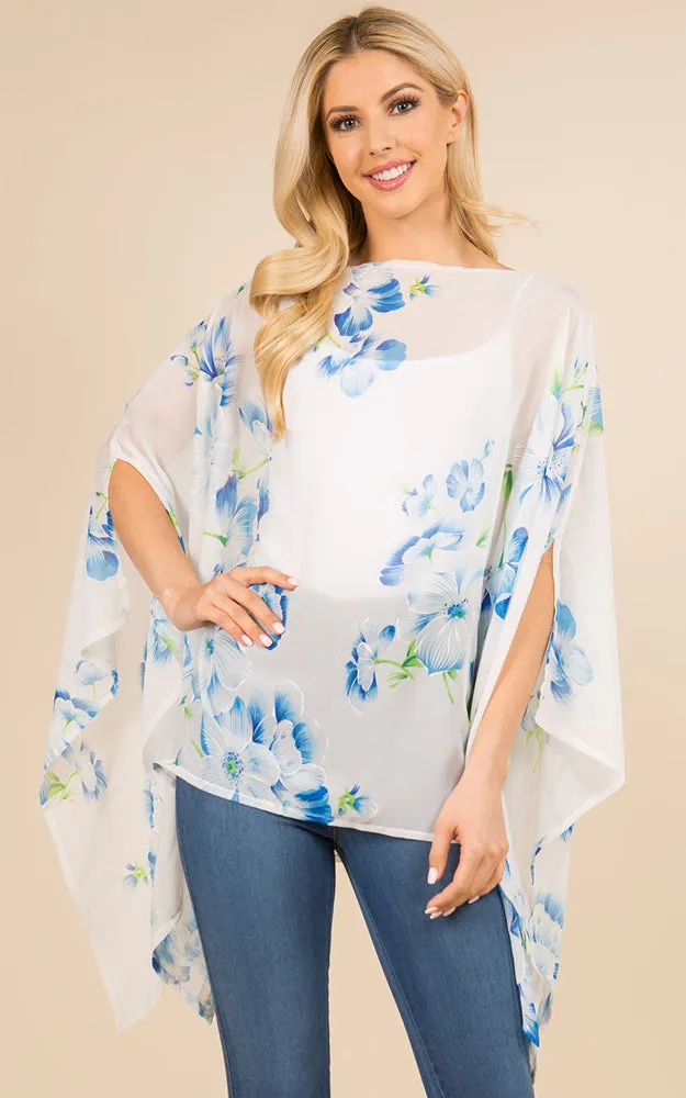 PP3120 Floral Pattern Poncho Cover Up