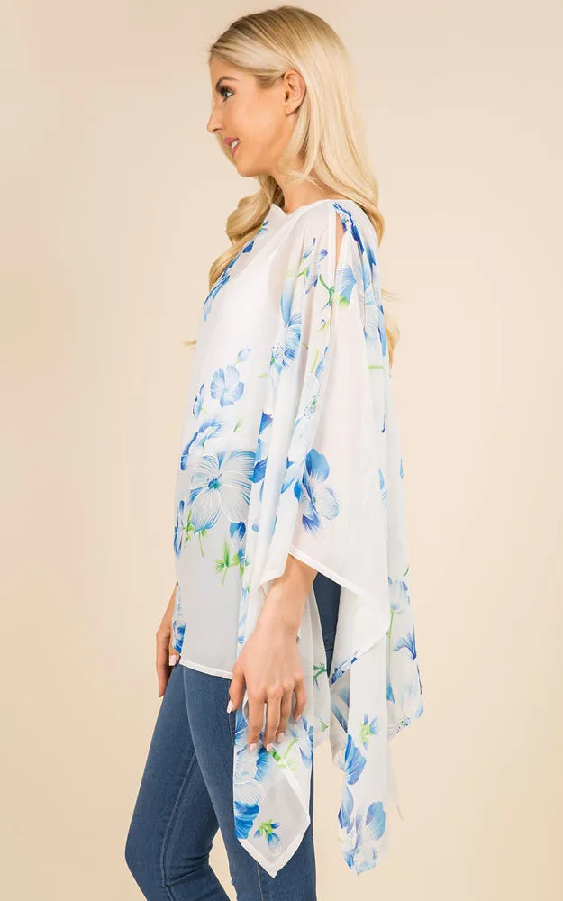 PP3120 Floral Pattern Poncho Cover Up