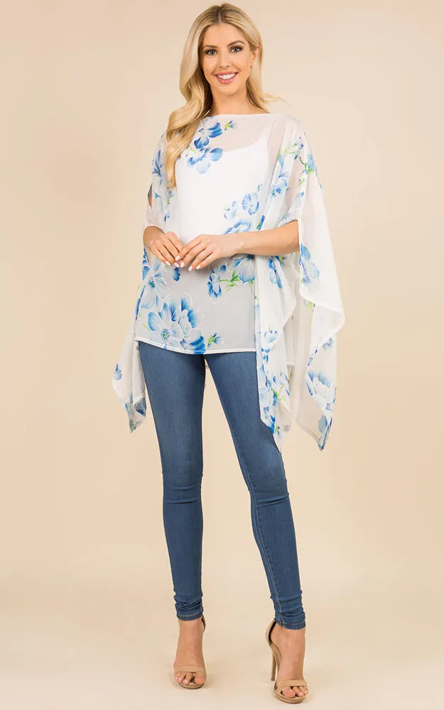 PP3120 Floral Pattern Poncho Cover Up