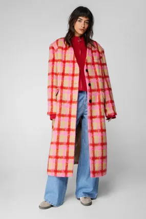 Premium Neon Check Tailored Duster Coat