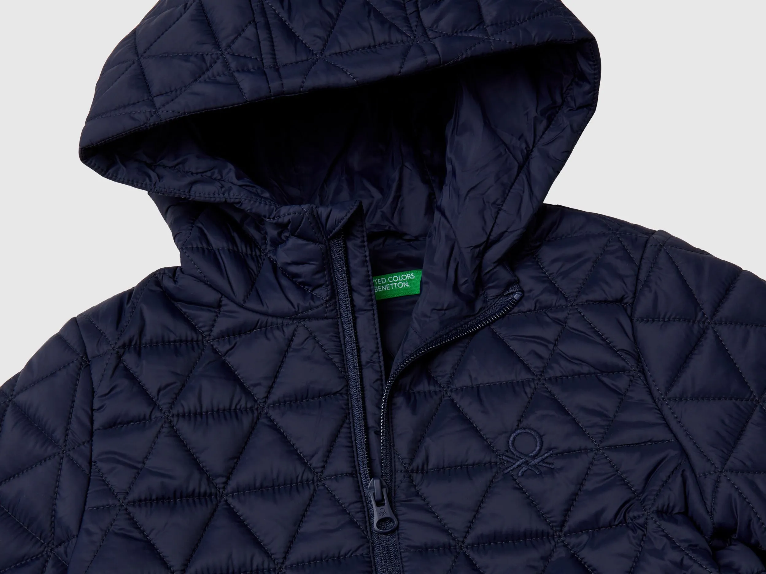 Quilted jacket with hood - Dark Blue | Benetton