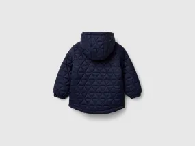 Quilted jacket with hood - Dark Blue | Benetton