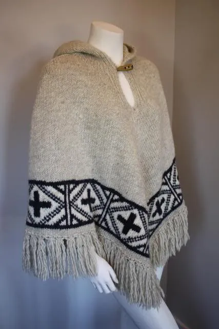 Ralph Lauren Hand Knit Wool Native American Weave Poncho with Hood