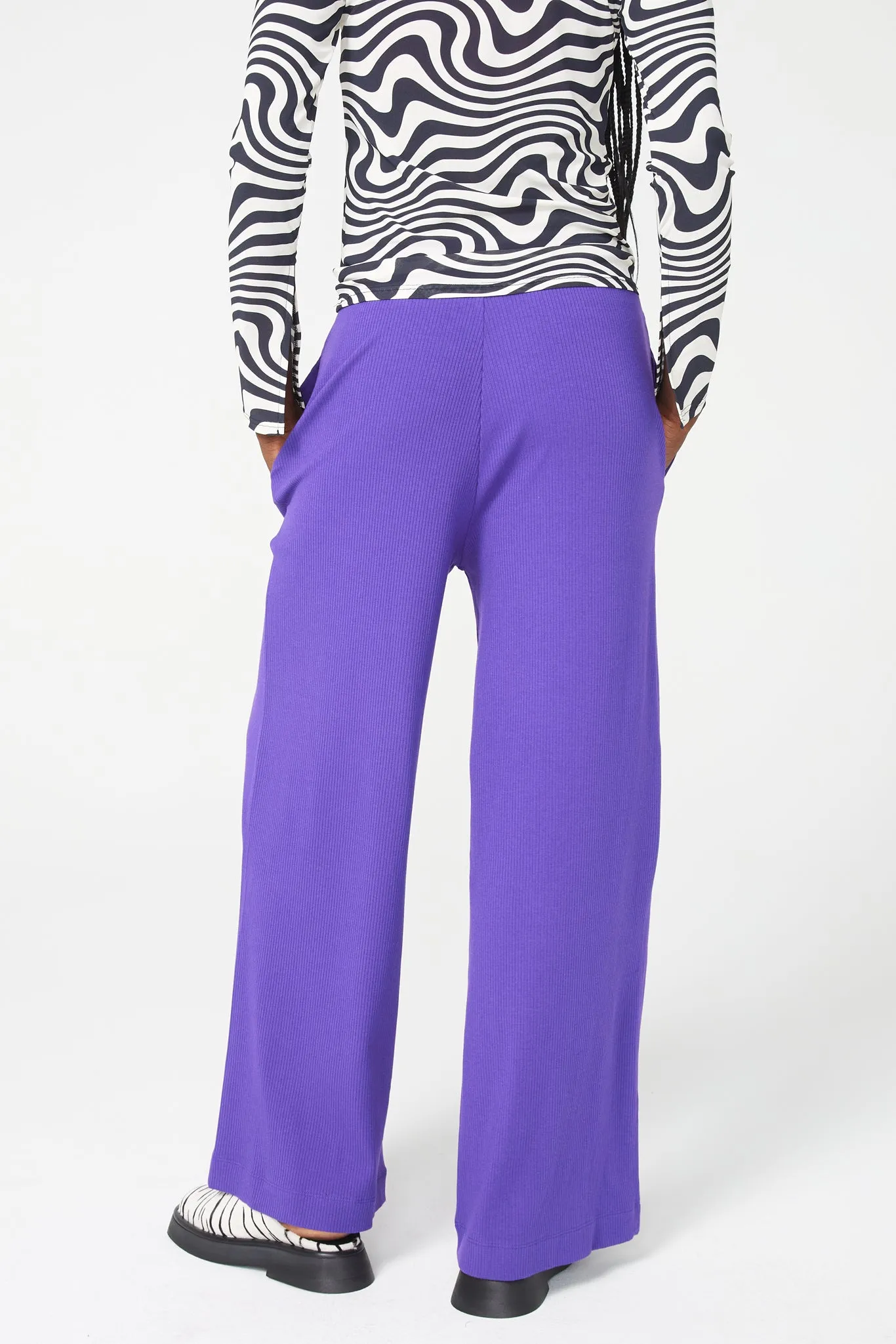 Rib Wide Leg Pant in Electric Purple