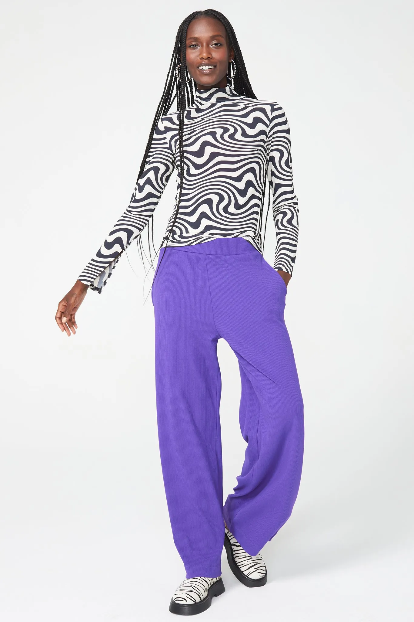 Rib Wide Leg Pant in Electric Purple