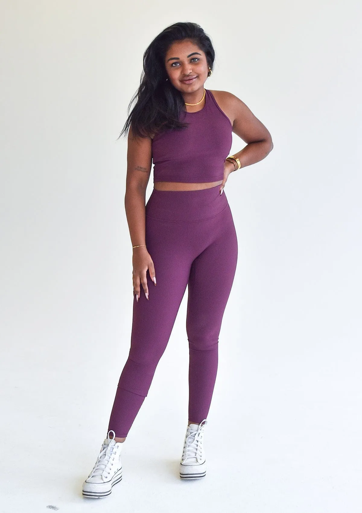 Ribbed Leggings - Plum