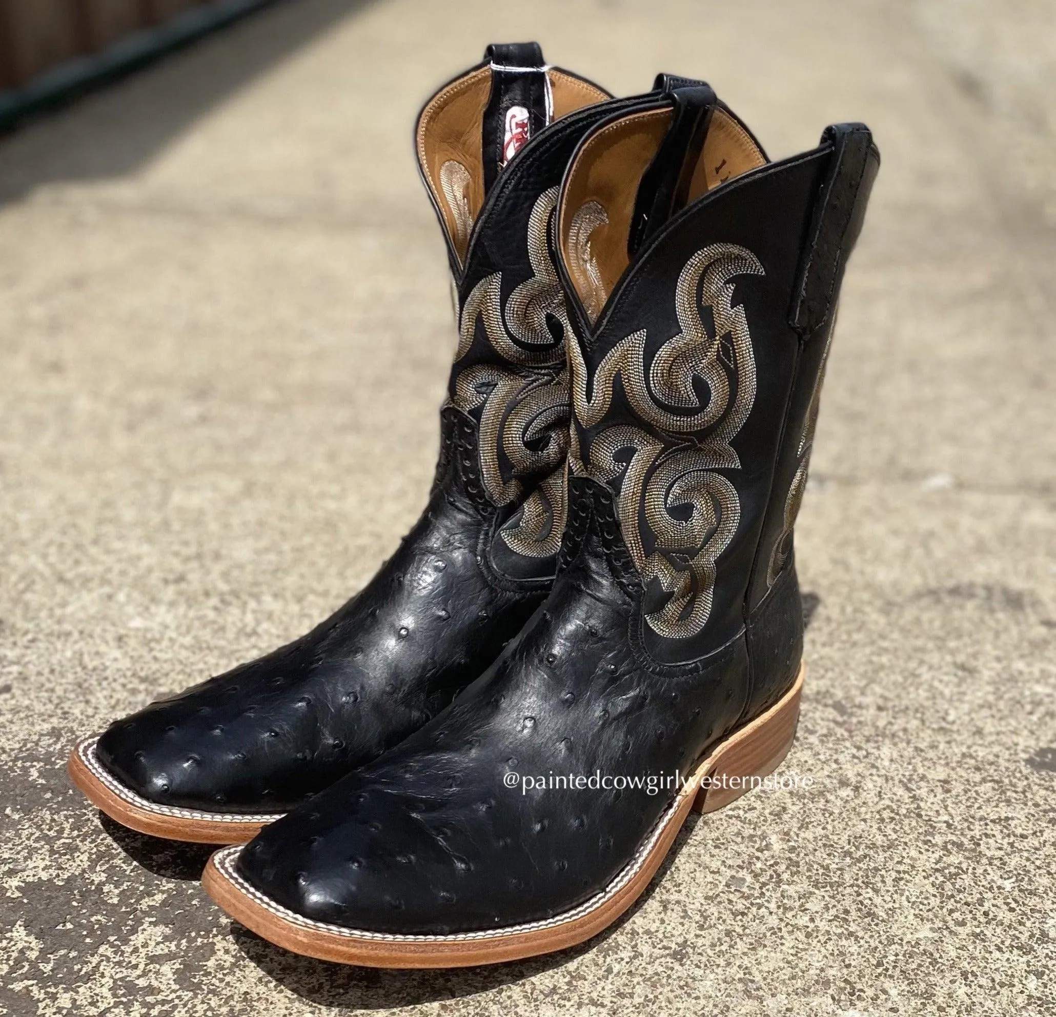 Rios of Mercedes Men's Black Full Quill Ostrich Western Boot R9003