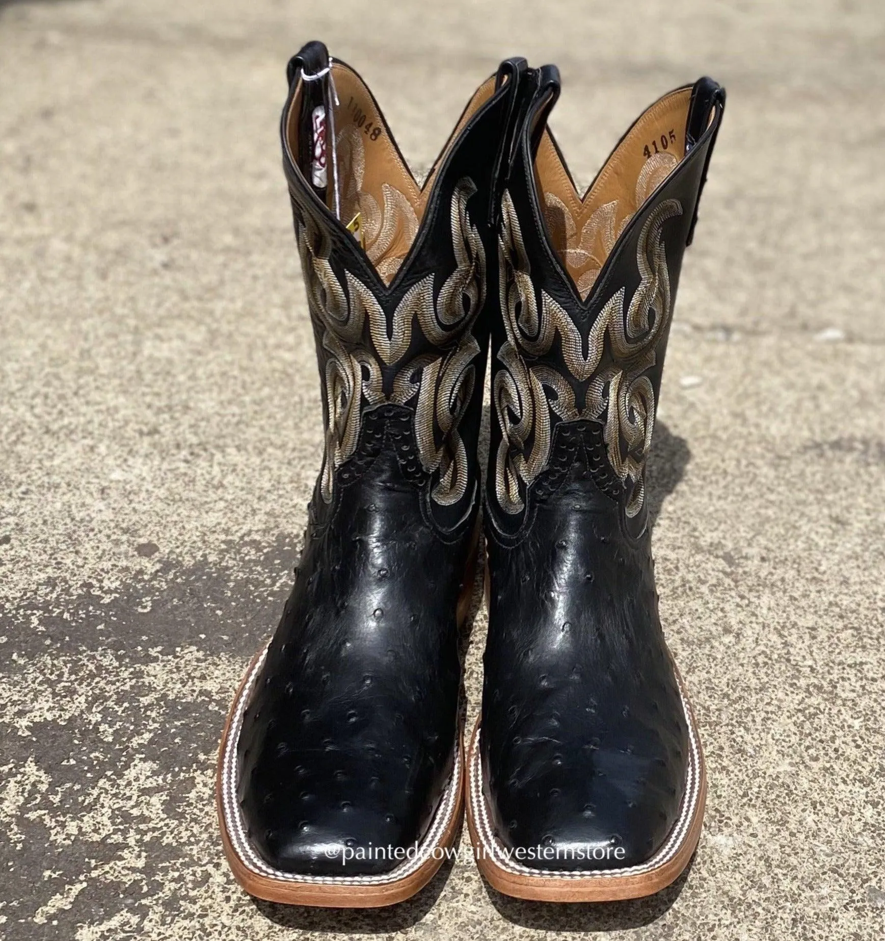 Rios of Mercedes Men's Black Full Quill Ostrich Western Boot R9003