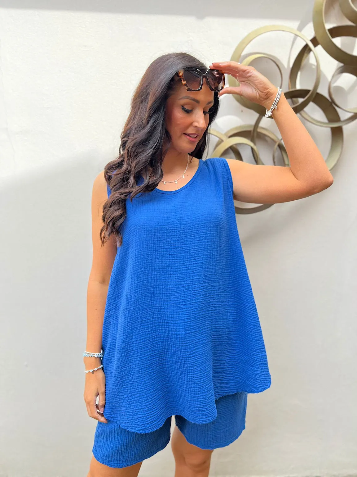 Royal Blue Bubble Cotton Vest Top Fran