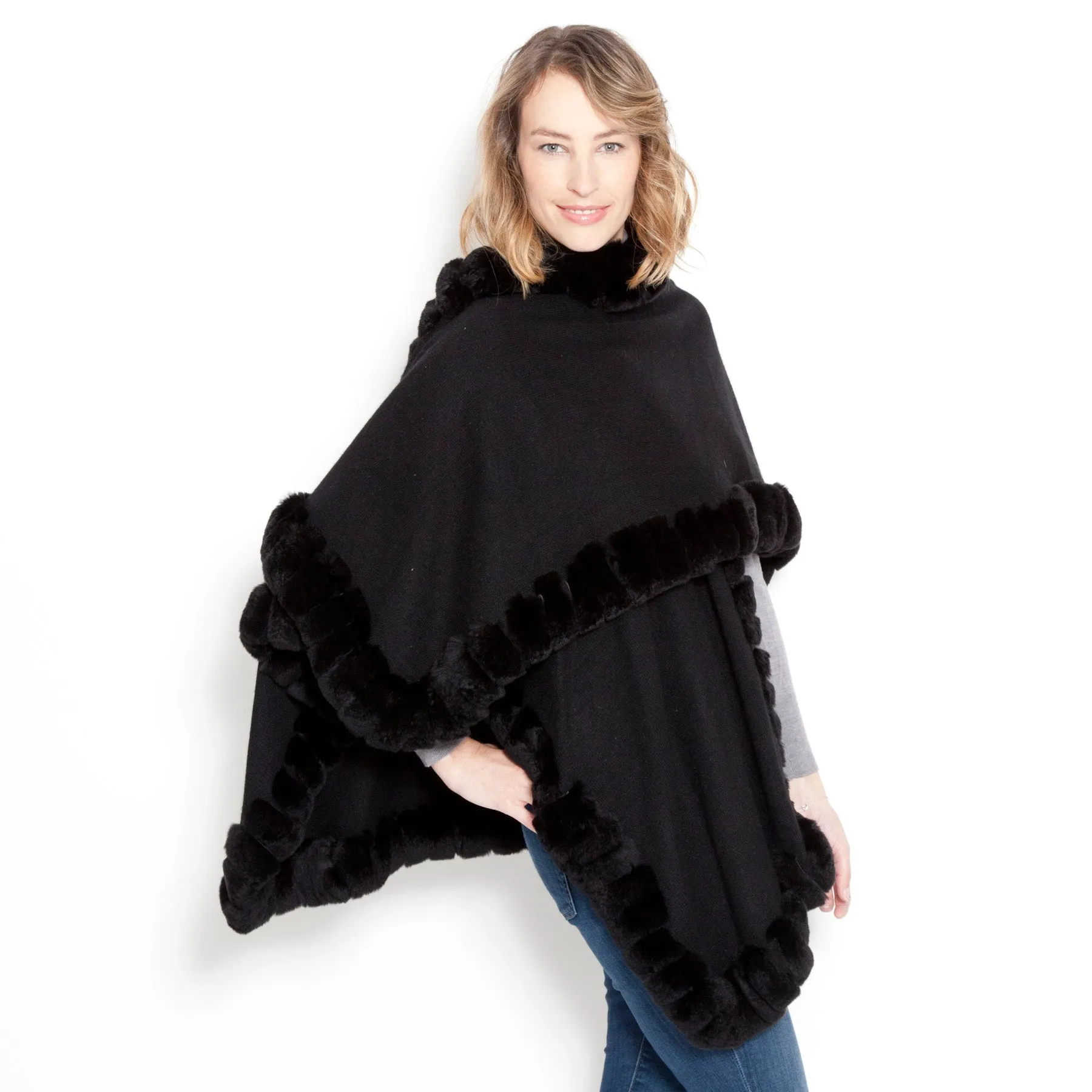 Signature Oversize Snap Sleeve Poncho Black