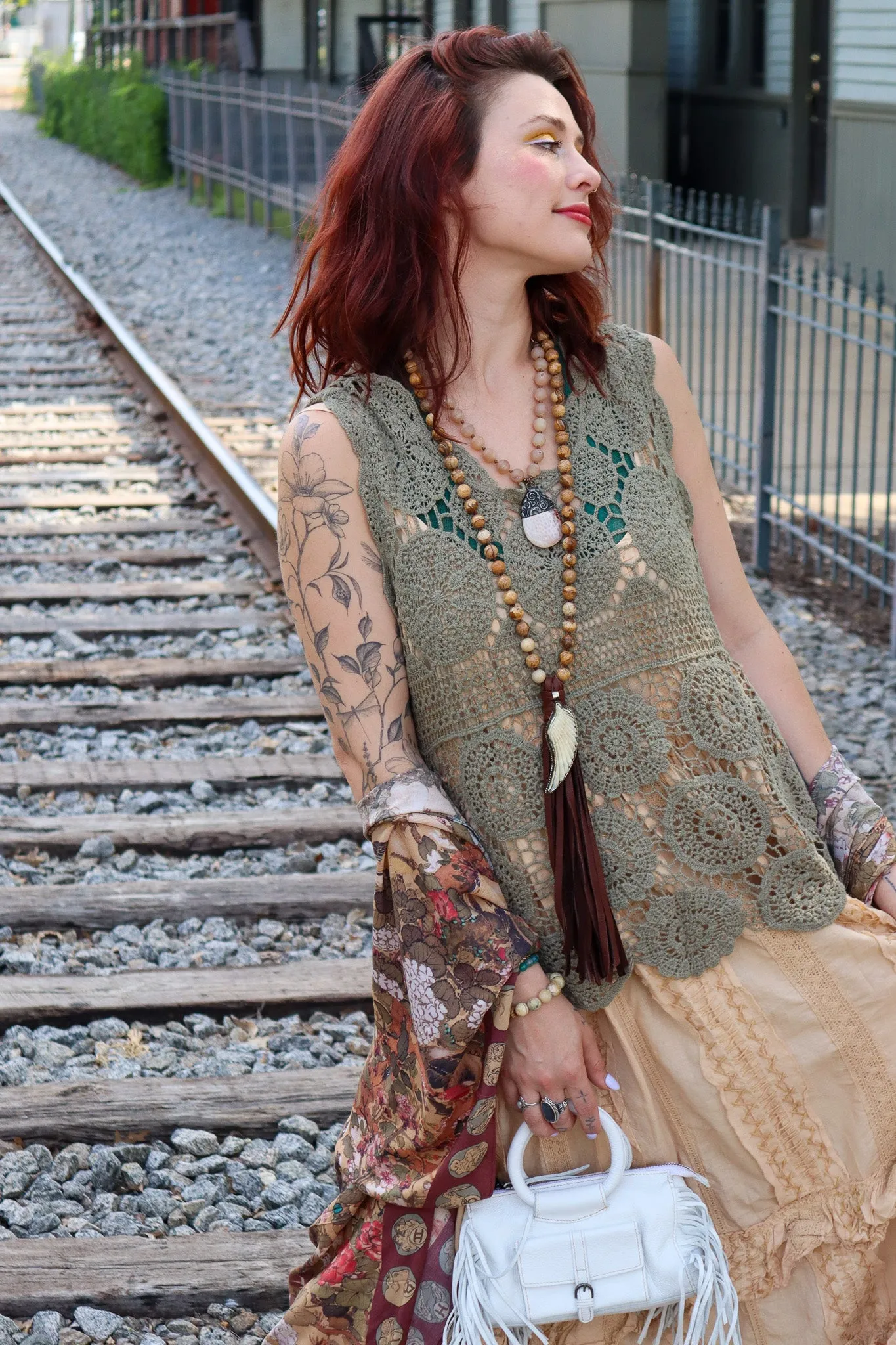 So Boho Crochet Lace Trim Long Back Pullover Vest