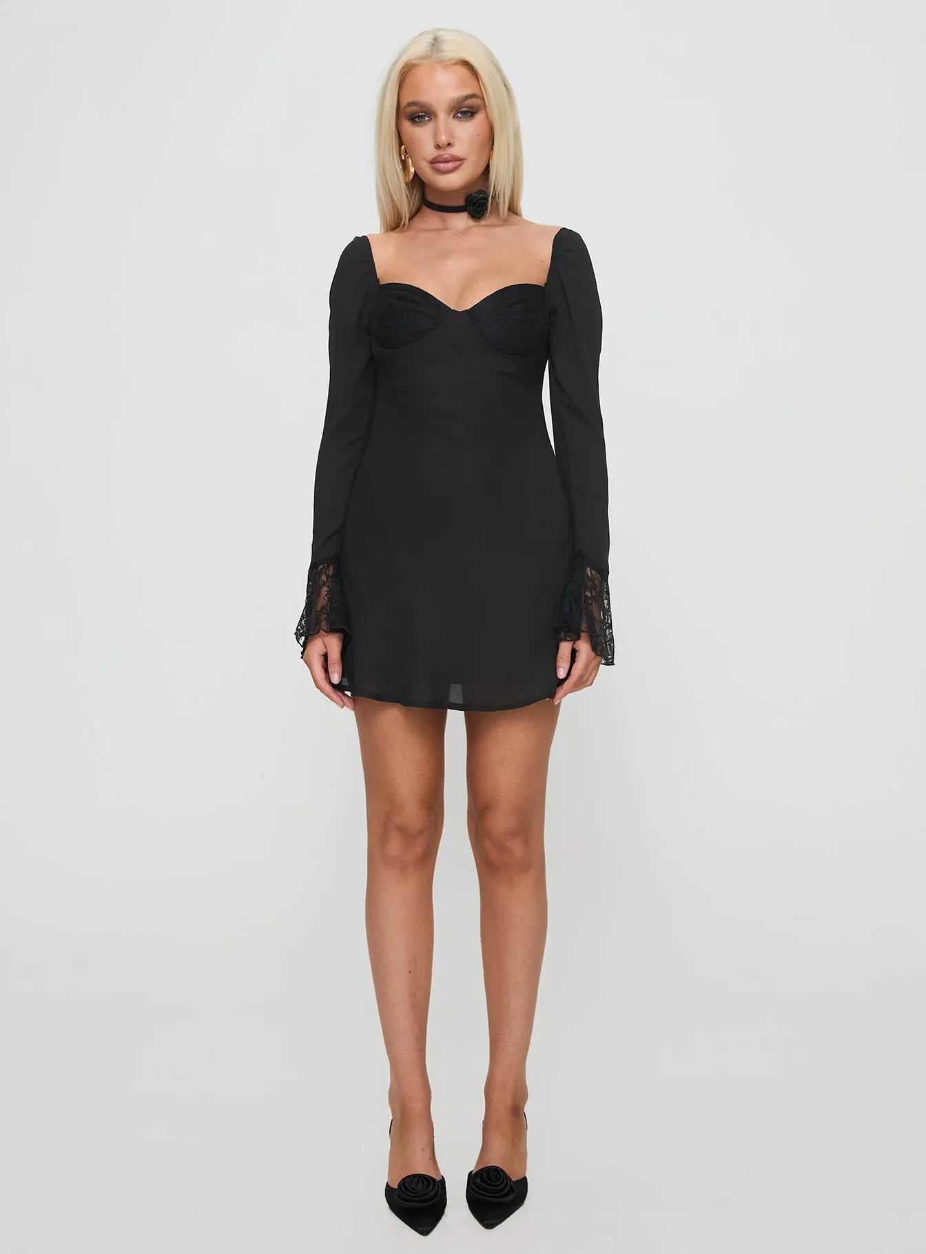 Softer Side Long Sleeve Mini Dress Black