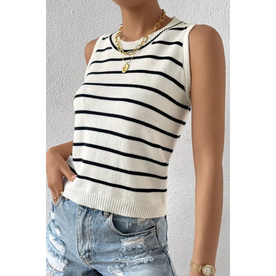 Striped Round Neck Knit Vest