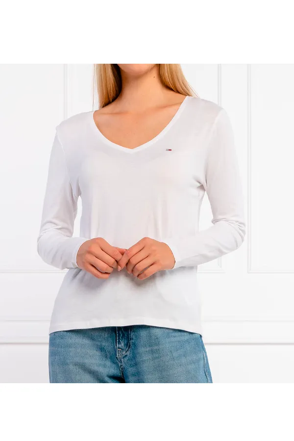 Tommy Hilfiger Women V-Neck L/S Organic Logo Tee White