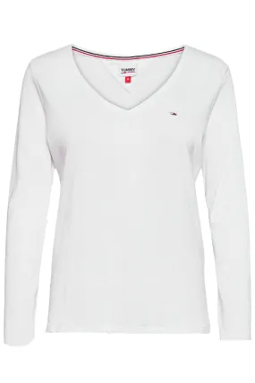 Tommy Hilfiger Women V-Neck L/S Organic Logo Tee White