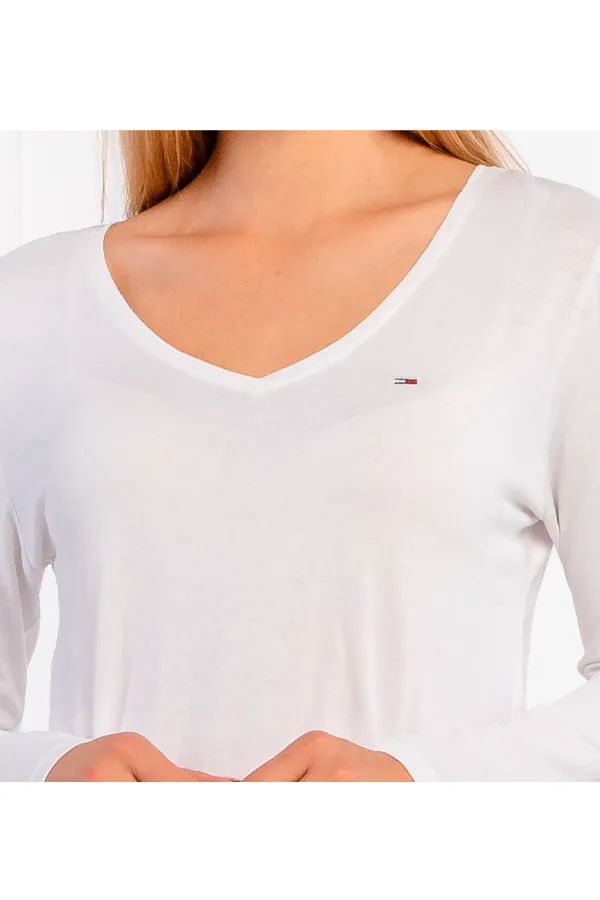 Tommy Hilfiger Women V-Neck L/S Organic Logo Tee White