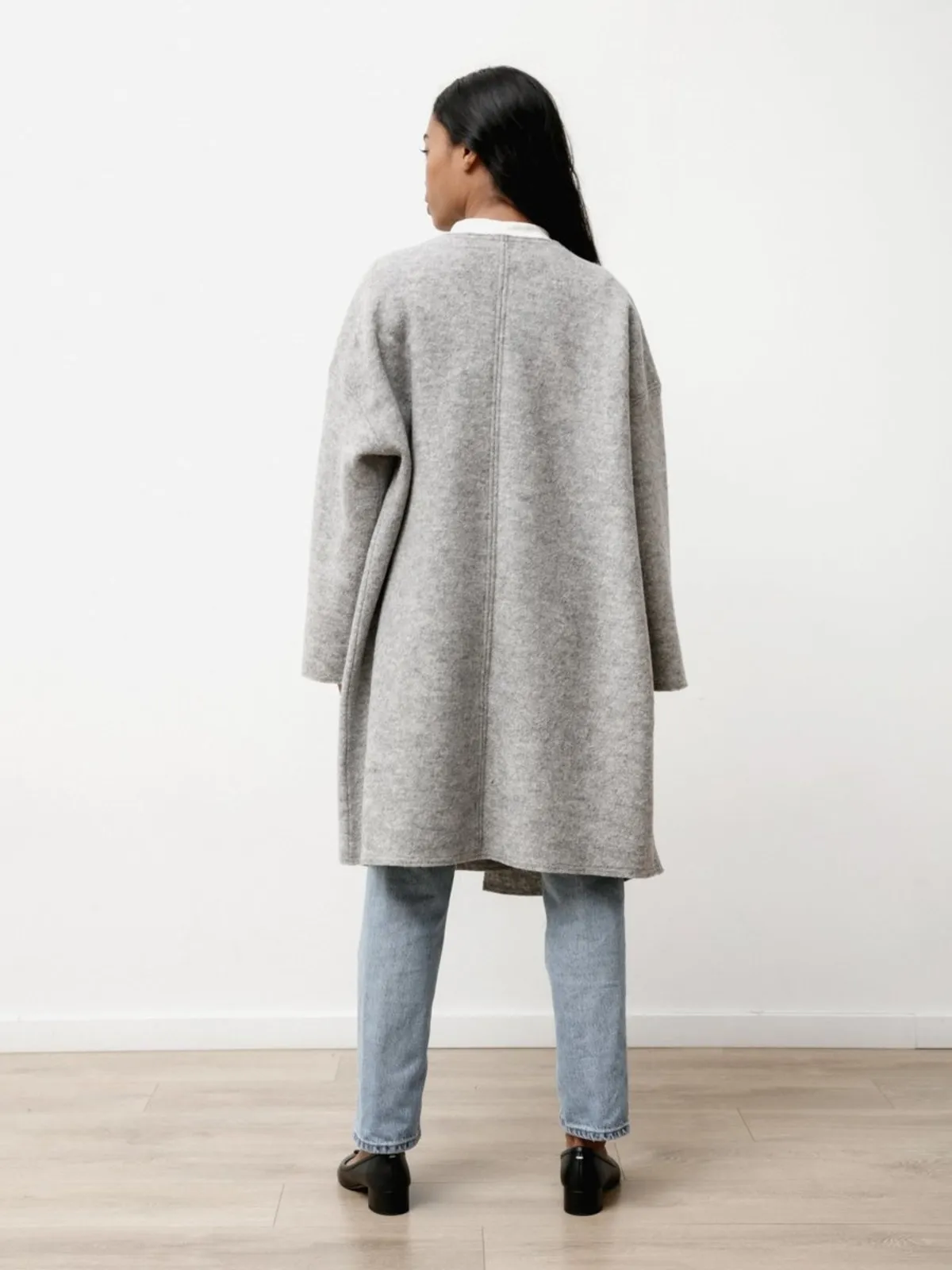 Ura Boiled Wool Coat - Heather Grey