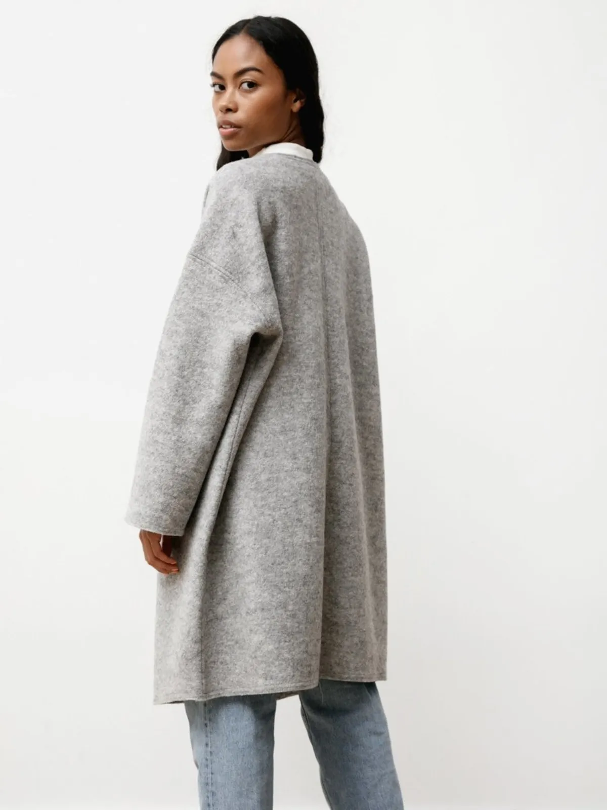 Ura Boiled Wool Coat - Heather Grey