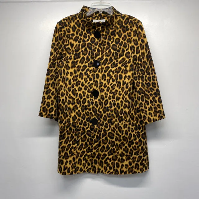 WD.NY Women's Size 10-M Black-Brown Animal Print Button Down Coat