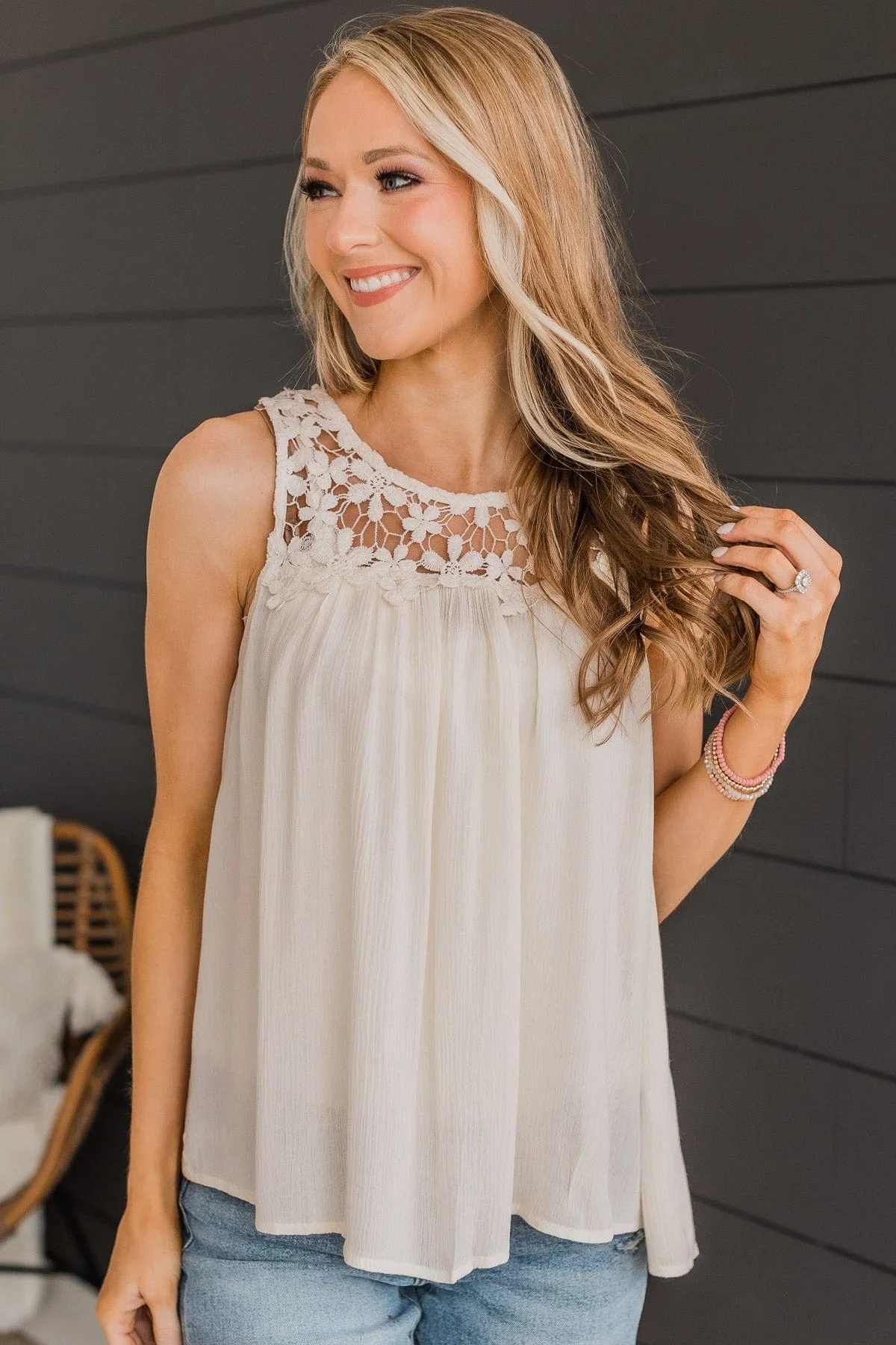 Well Loved Lace Tank Top- Ivory