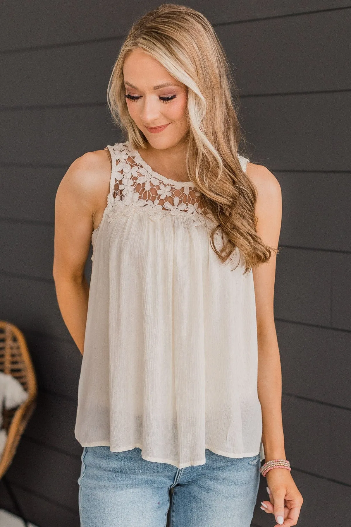 Well Loved Lace Tank Top- Ivory