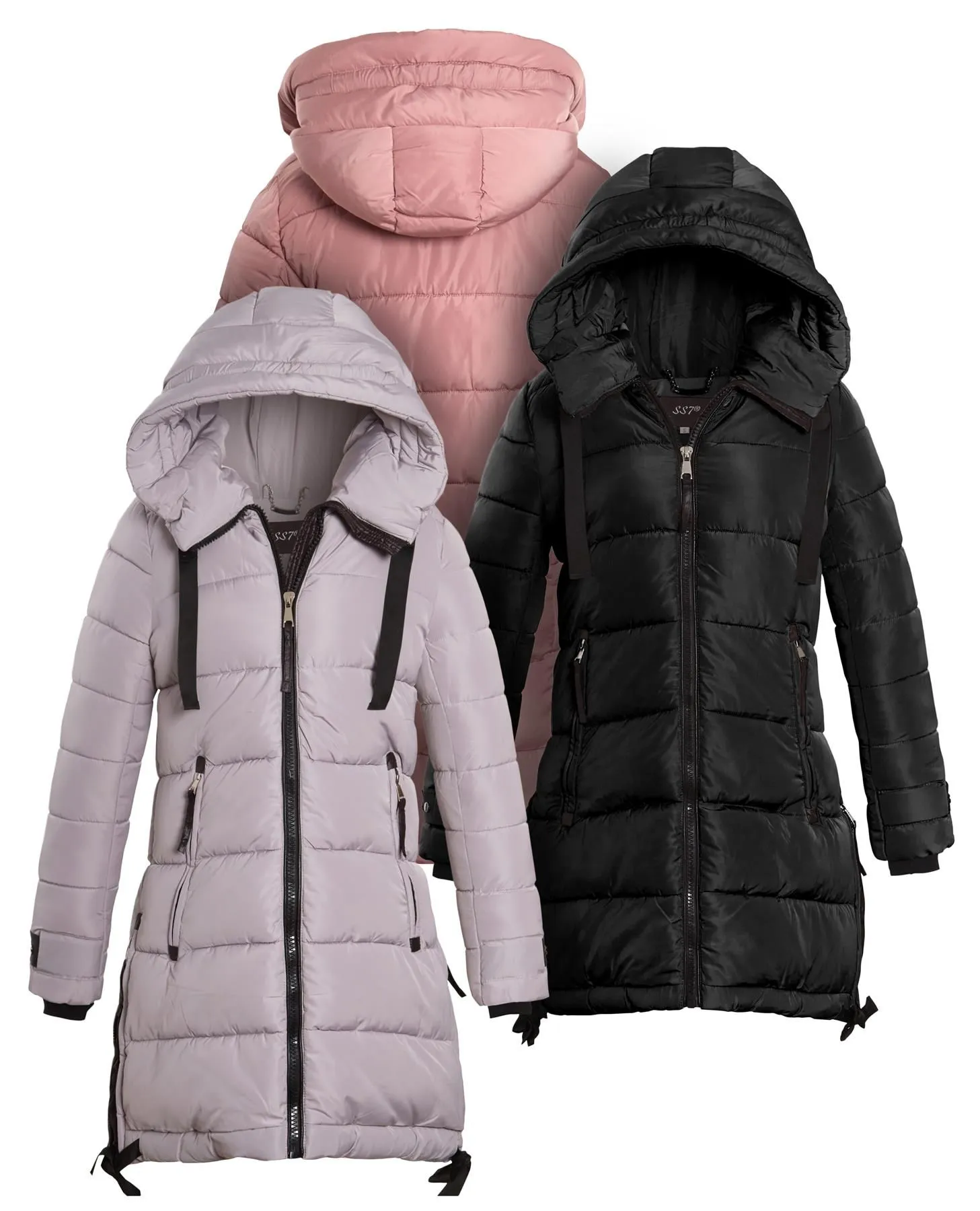 Winter Ski jacket with Zip Detail, Black, Pink, Grey, UK Sizes 8 to 16