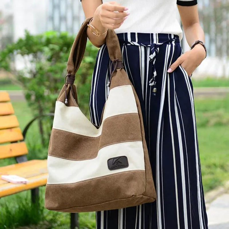 Women Bag Tote Canvas Bags Striped Handbag designer famous Shoulder Handbags luxury Large Purse