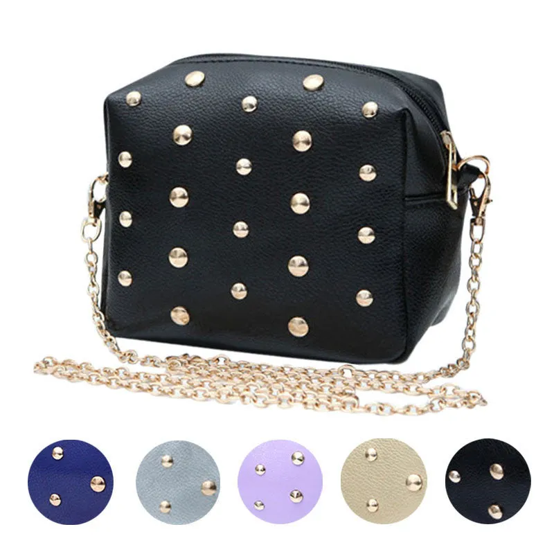 Women Rivet Chain Shoulder Bag PU Leather Messenger Bags Crossbody