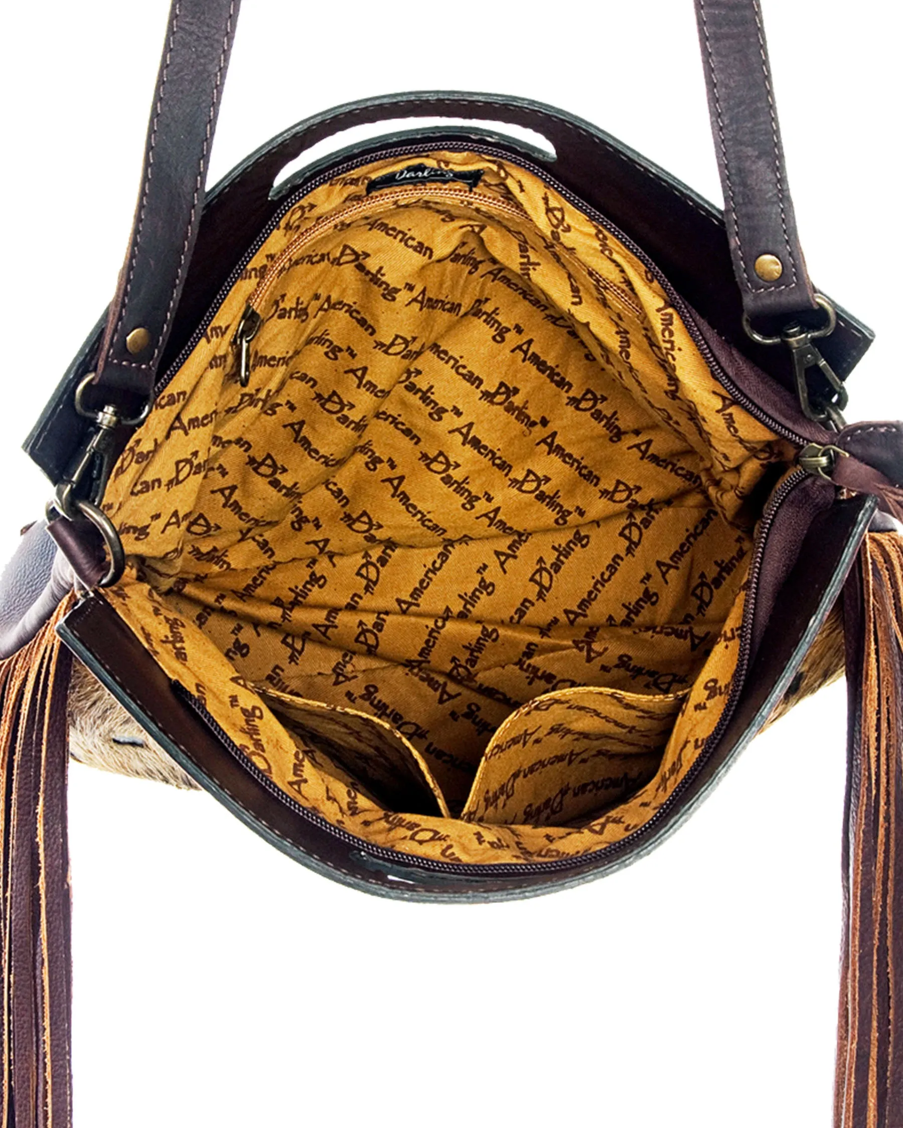 Women's Cowhide Tooled Top with Crossbody Strap Bag