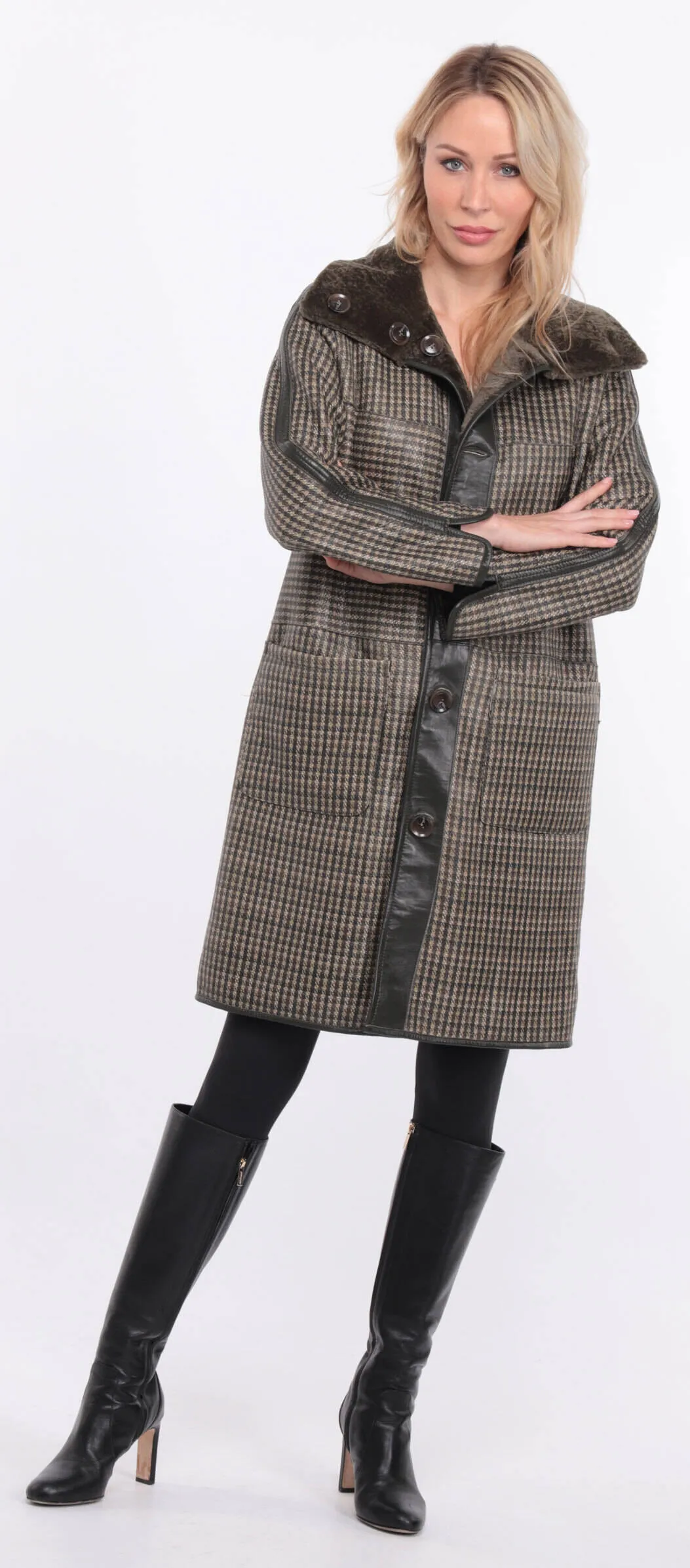 Women's reversible khaki gaby sheepskin coat