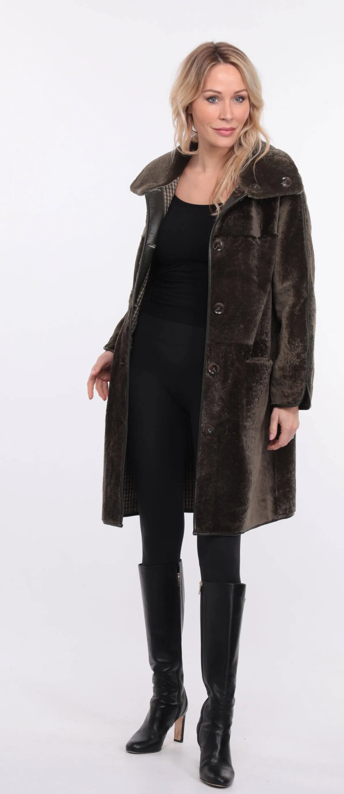 Women's reversible khaki gaby sheepskin coat