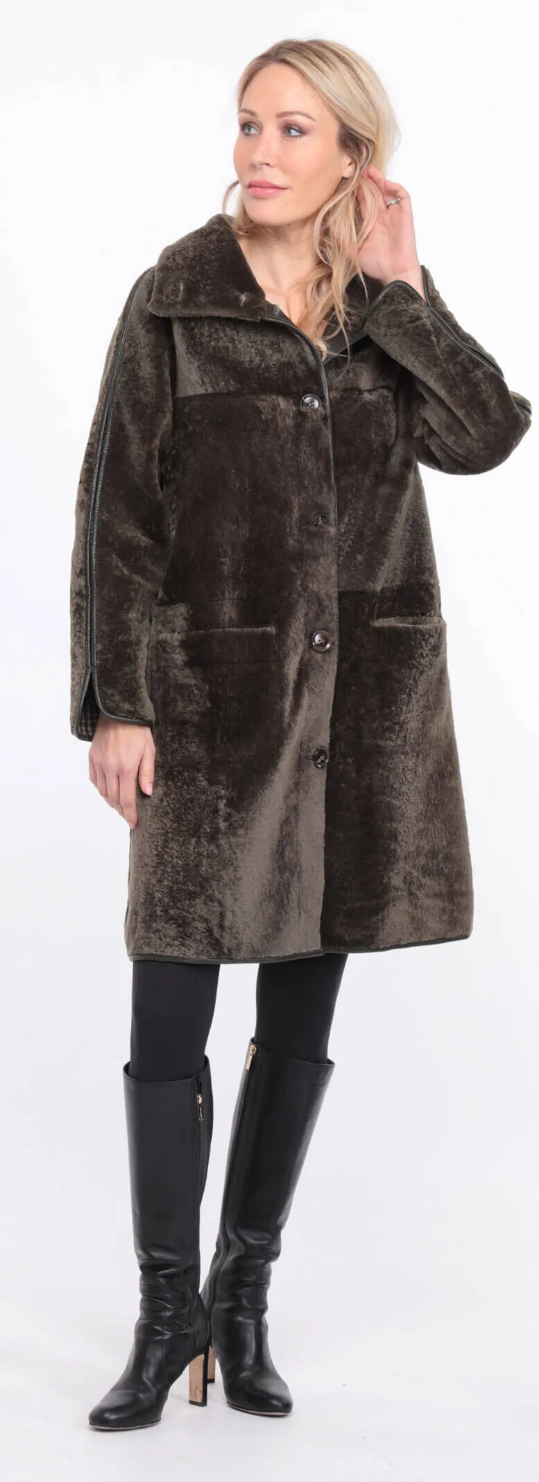 Women's reversible khaki gaby sheepskin coat