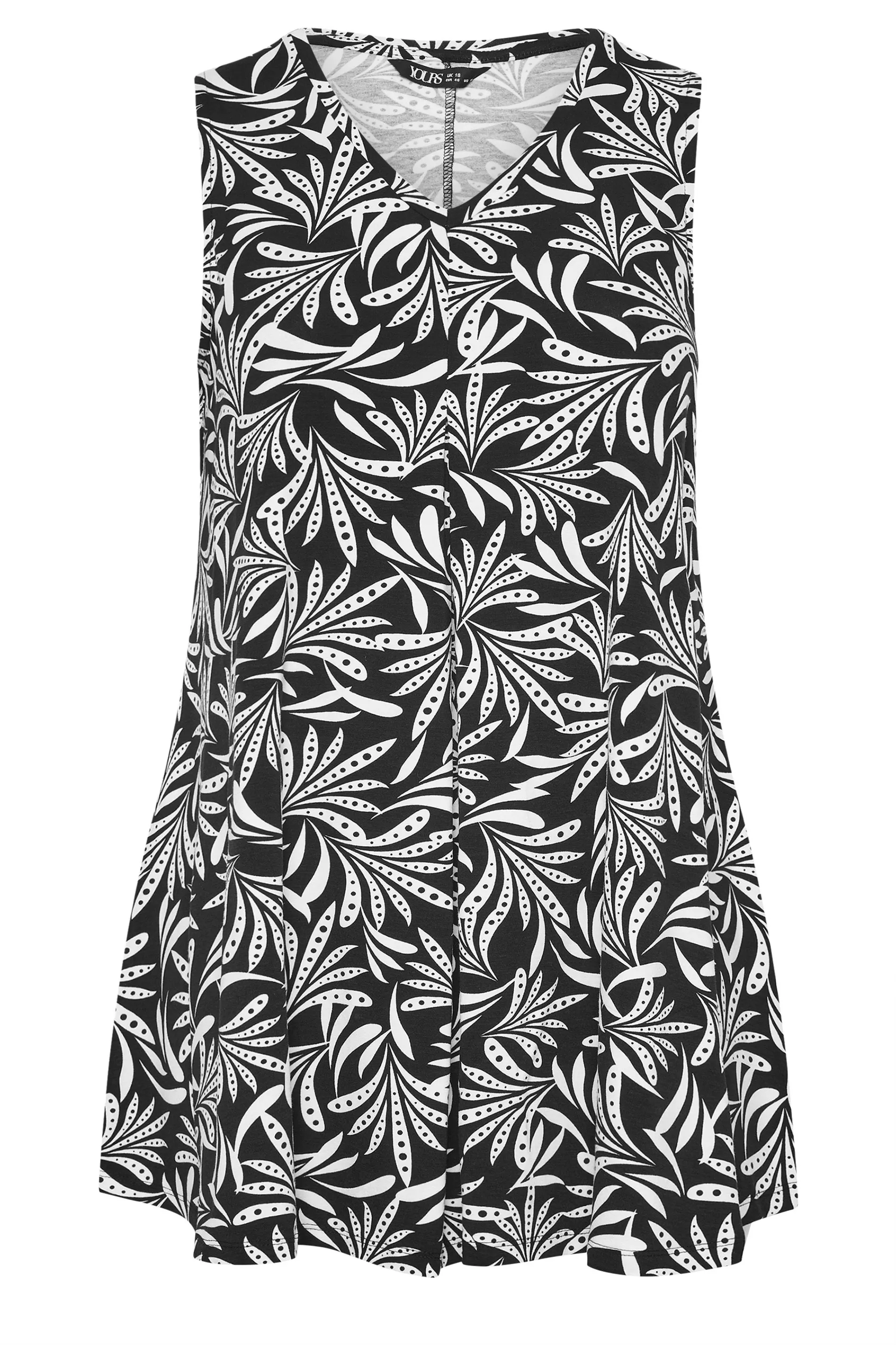 YOURS Curve Black Abstract Print Pleat Front Vest Top