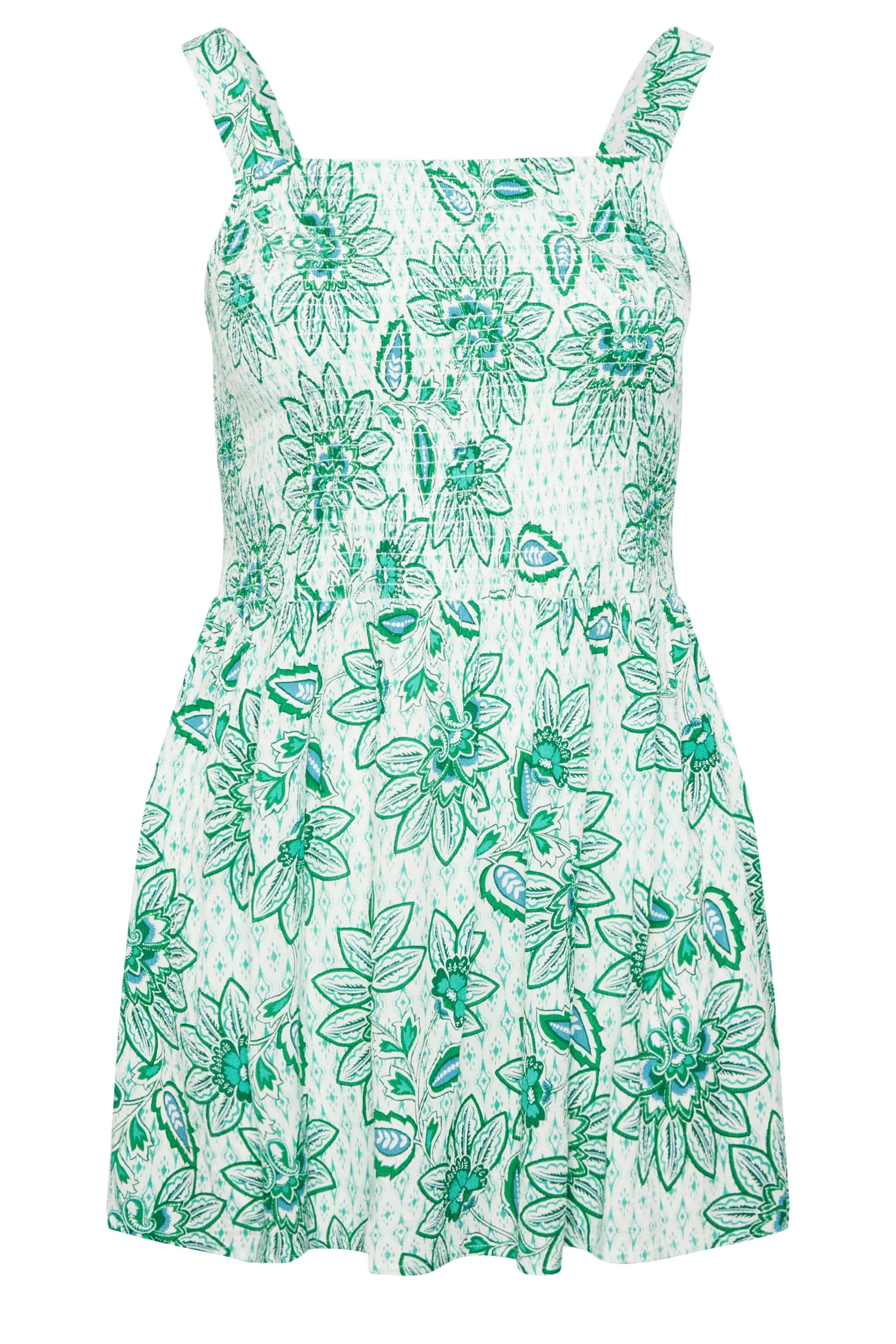 YOURS Curve Green Tropical Print Crinkle Vest Top