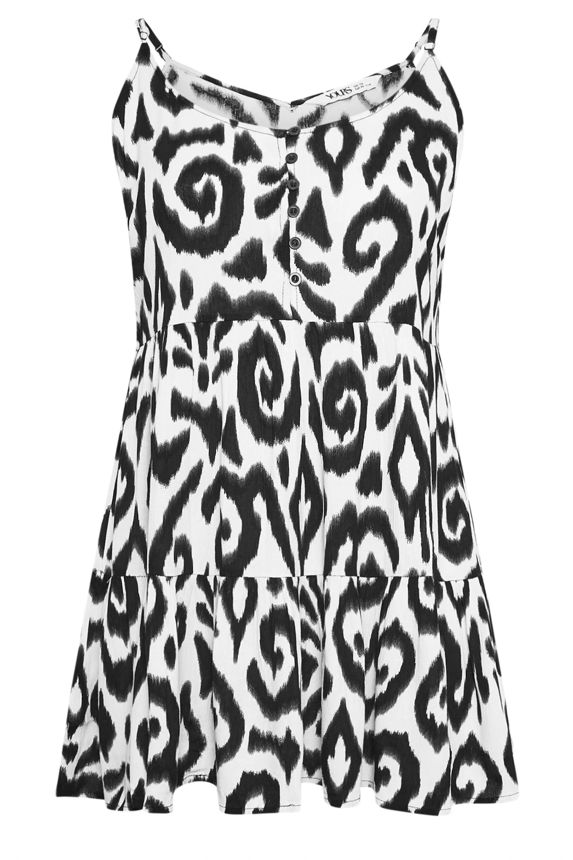 YOURS Curve White Ikat Print Tiered Crinkle Vest Top