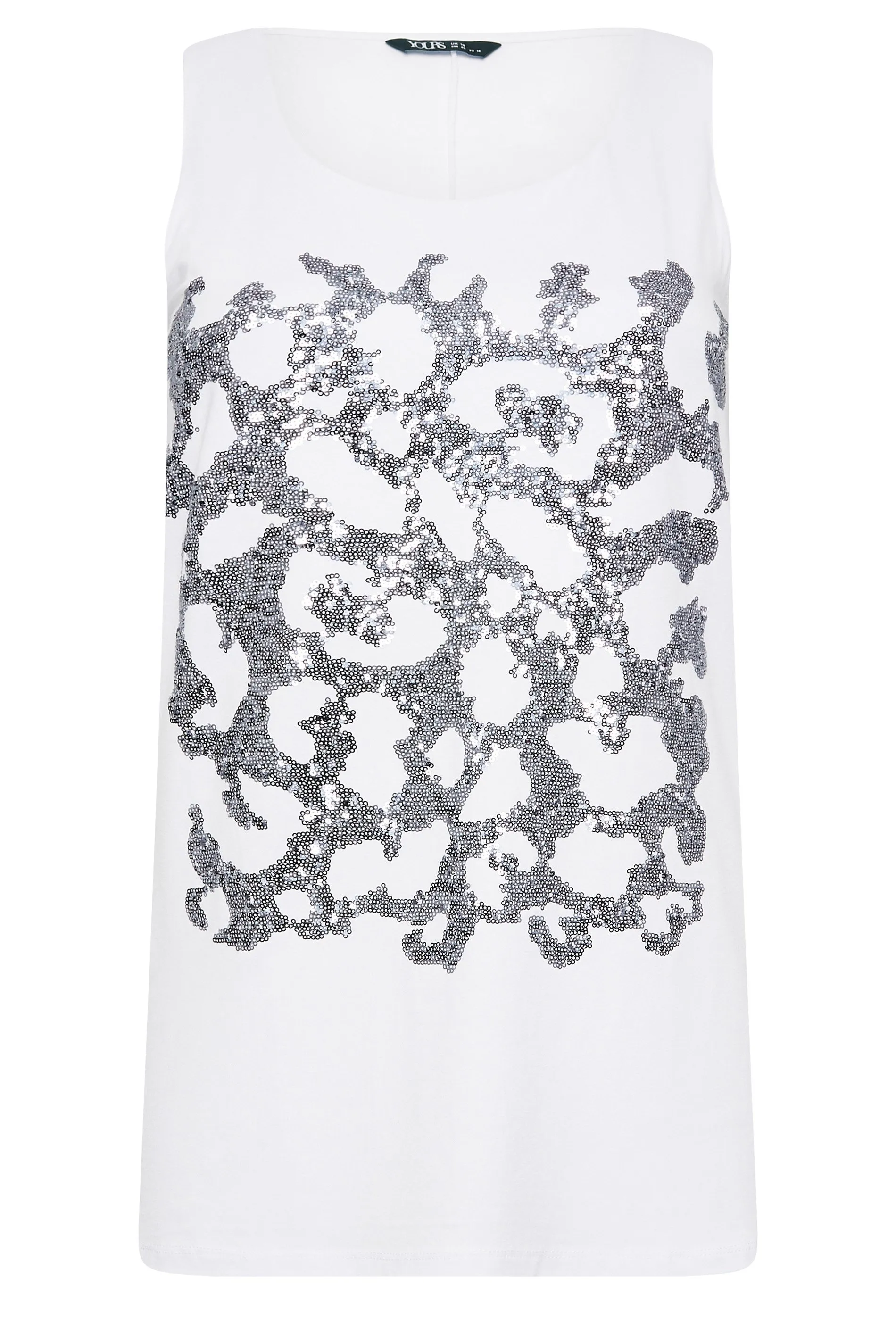 YOURS Curve White Leopard Print Sequin Vest Top